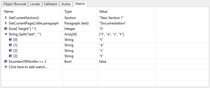 Watch window with expressions entered