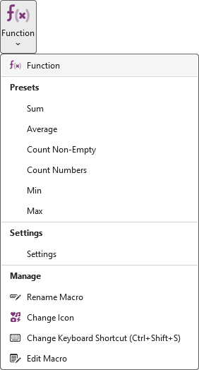 New macro menu with sections