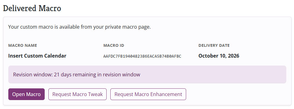 Follow-up request buttons on a delivered macro