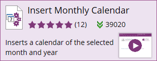 Macro Insert Monthly Calendar