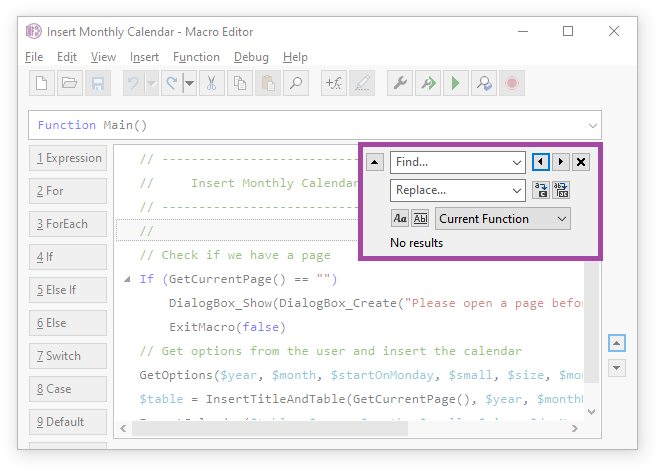 Search and Replace in Macro Editor