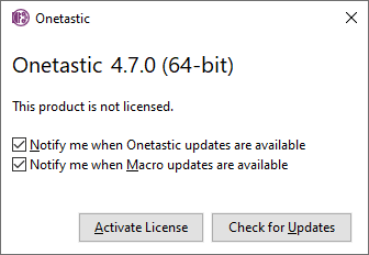 Update and License Dialog