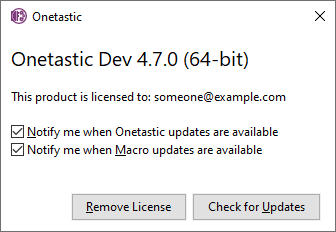 Update and License Dialog
