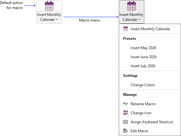 Insert Monthly Calendar macro menu