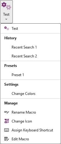A macro menu with sections