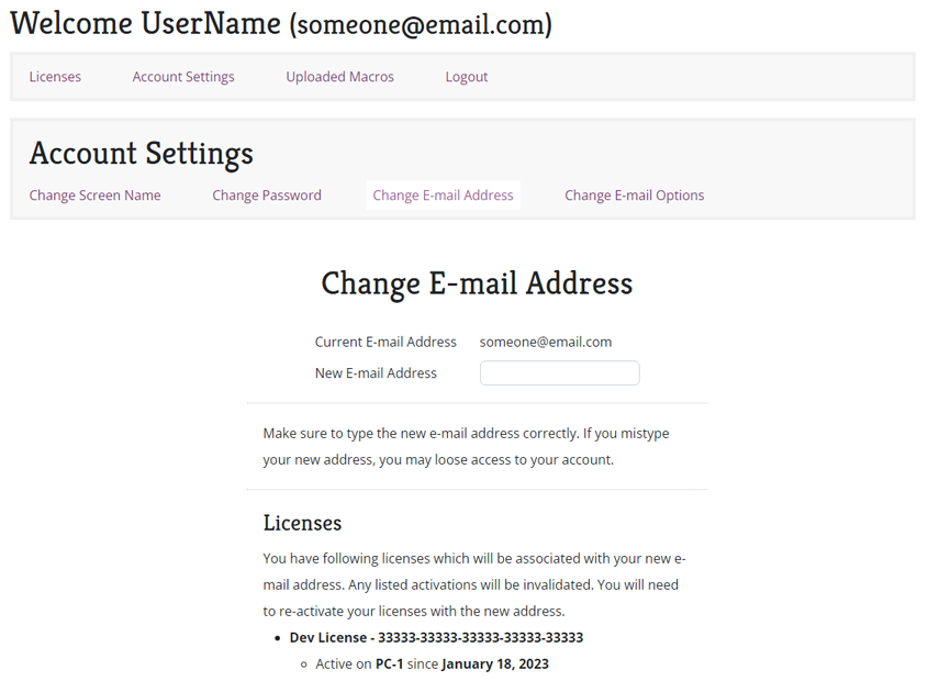 Change E-mail Address