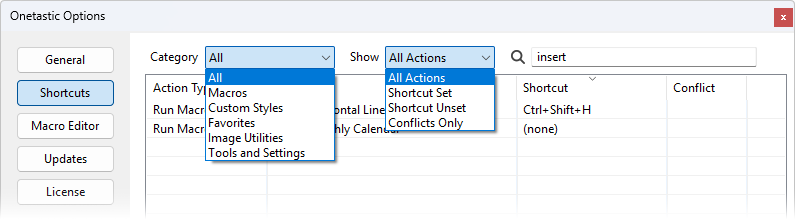 Filtering Shortcuts