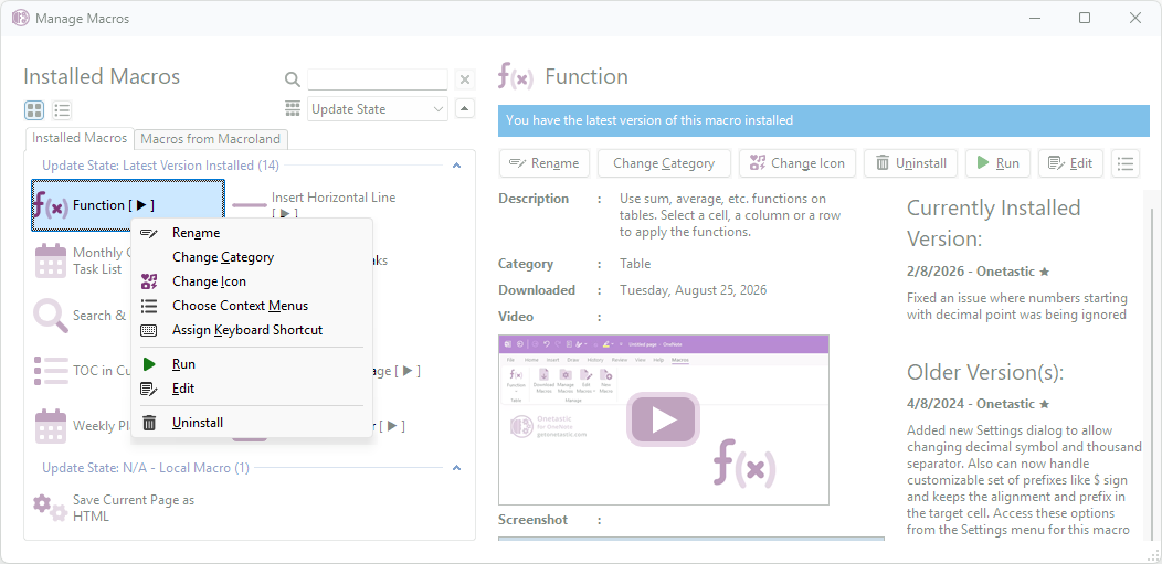 Manage Macros window