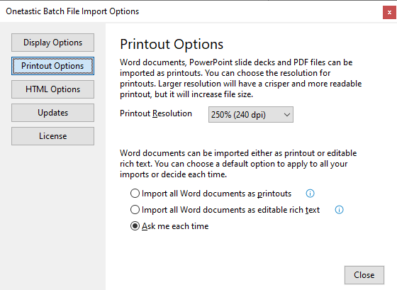 Batch File Import Printout Options