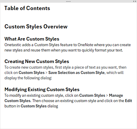 TOC with custom styles not appearing